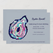 ライトグレーの牡蠣パーティー招待状 招待状 (正面/裏面)