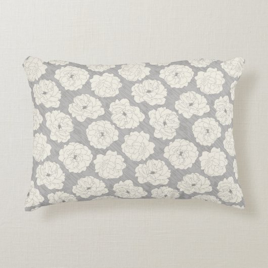 ライトグレーの白いバラ – シームレスなパターン。 アクセントクッション (正面)
