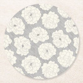 ライトグレーの白いバラ – シームレスなパターン。 ラウンドペーパーコースター