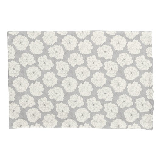 ライトグレーの白いバラ – シームレスなパターン。 枕カバー (正面)