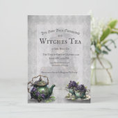 ライトグレーの魔女のお茶の魅惑的なブレンドの招待状 招待状 (スタンド正面)