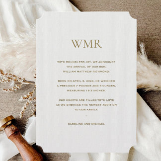 ライトグレーイニシャルボーイ誕生 案内状