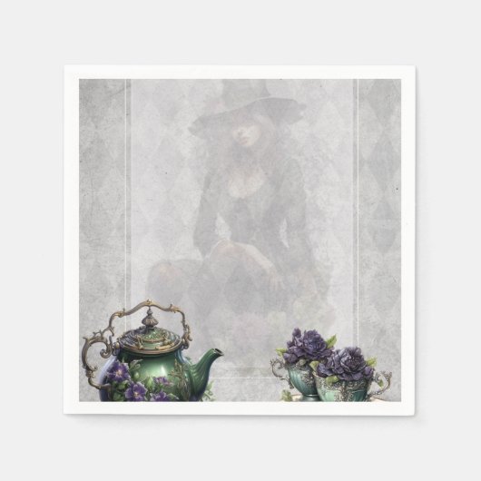 ライトグレーウィッチズティーエンチャント醸造酒パーティーナプキン スタンダードカクテルナプキン (正面)