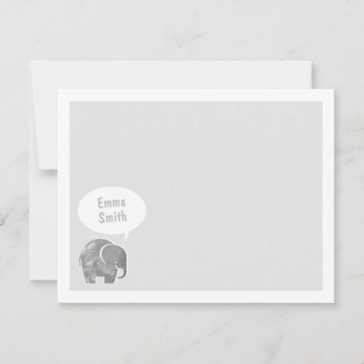 ライトグレーエレファントキッズパーソナル文房具 招待状 (正面)