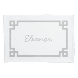 ライトグレーギリシャ語鍵モノグラム標準ピローケース 枕カバー