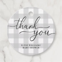 ライトグレーギンガムサンキューバイオンラウンドラベル