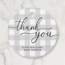 ライトグレーギンガムサンキューバイオンラウンドラベル フェイバータグ