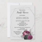 ライトグレーシルバーブルゴーニュフローラブライダルシャワー 招待状 (正面)
