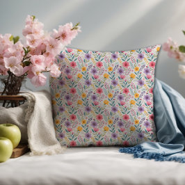 ライトグレーシンプルワイルドフラワーパターンモノグラム クッション