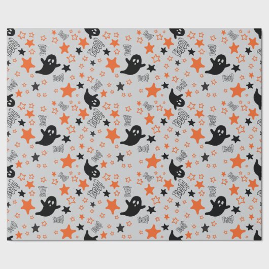 ライトグレーシームレスラッピング紙:幽霊、星 ラッピングペーパー (シーム)