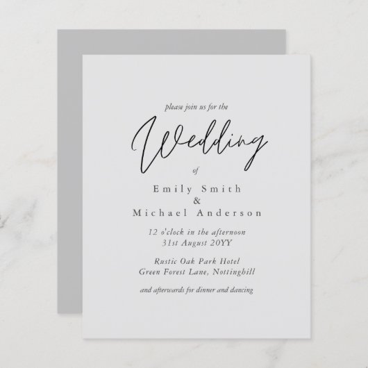 ライトグレースクリプトタイポグラフィバジェット結婚ズ (正面/裏面)