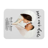 ライトグレーハートフォトウェディング日付を保存 マグネット (横)