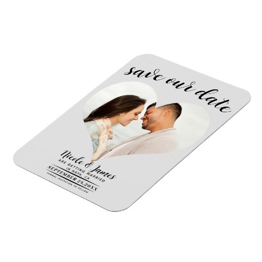 ライトグレーハートフォトウェディング日付を保存 マグネット (左側)