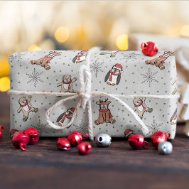 ライトグレーバビーズ初めてのクリスマス冬季動物 ラッピングペーパー