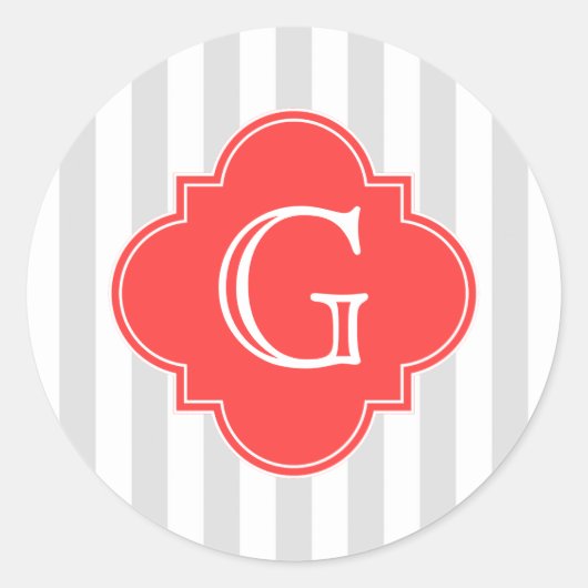 ライトグレーホワイトストライプレンズコーラルレッドモノグラムラベル ラウンドシール (正面)