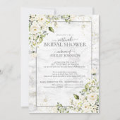 ライトグレーホワイトフローラ金ゴールド大理石バーチャルシャワー 招待状 (正面)
