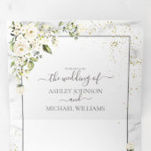 ライトグレーホワイトフローラ金ゴールド大理石フォト結婚ズ 三つ折り招待状 (内部最初)