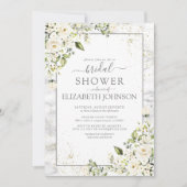 ライトグレーホワイトフローラ金ゴールド大理石ブライダルシャワー 招待状 (正面)