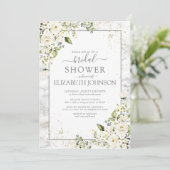 ライトグレーホワイトフローラ金ゴールド大理石ブライダルシャワー 招待状 (スタンド正面)