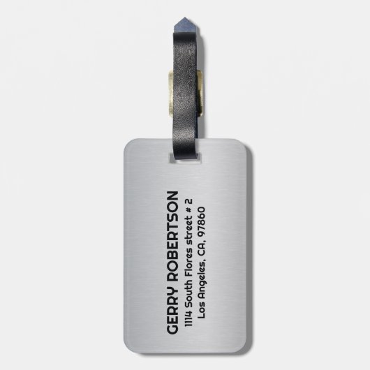 ライトグレーメタリックテクスチャカスタム文字 ラゲッジタグ (裏面縦)