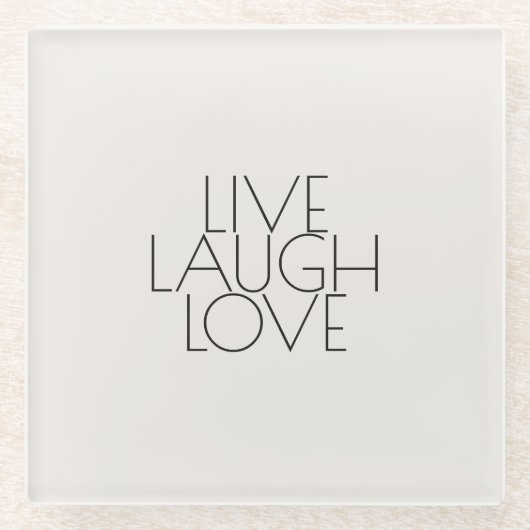 ライトグレーライブ笑いラブ引用文 モダン ガラスコースター (正面)