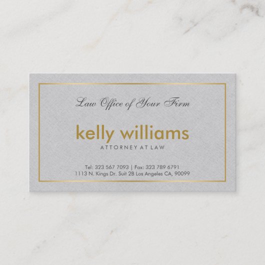 ライトグレーリネン弁護士金ゴールドアクセント 名刺 (正面)
