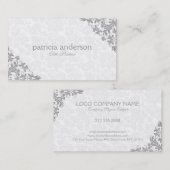 ライトグレーレースプラッシュホワイトダマスク 名刺 (正面/裏面)
