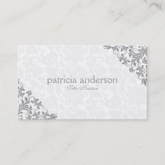 ライトグレーレースプラッシュホワイトダマスク 名刺 (正面)