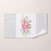 ライトグレー上のピンクアジサイの植物パターン バスタオルセット (ハンドタオル)