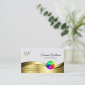 ライトグレー上の波状金ゴールドデコールとロゴモノグラム 名刺 (スタンド正面)