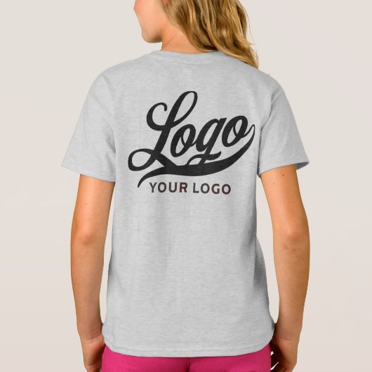 ライトグレー会社ロゴスワッグビジネスキッズガールズT Tシャツ (裏面)