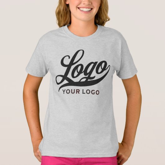 ライトグレー会社ロゴスワッグビジネスキッズガールズT Tシャツ (正面)