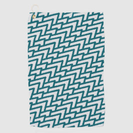 ライトグレー地にモダンダークティール幾何学柄 ゴルフタオル