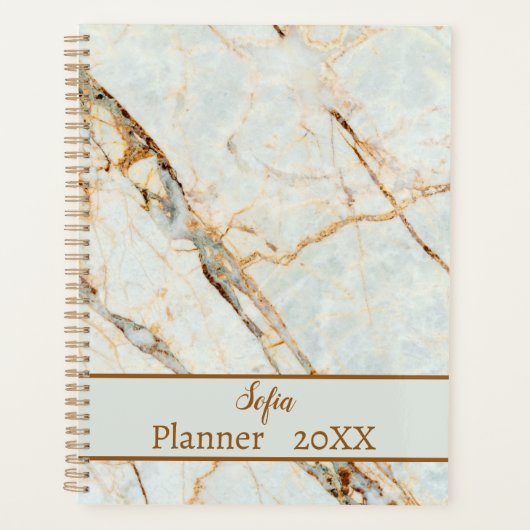 ライトグレー大理石デイリープランナー名のカスタマイズ プランナー手帳 (正面)