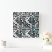 ライトグレー幾何学的プリント。カーフロアマット スクエア壁時計 (ホーム)