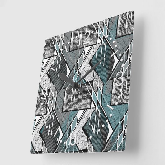 ライトグレー幾何学的プリント。カーフロアマット スクエア壁時計 (傾斜)