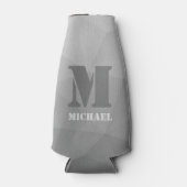 ライトグレー幾何学的メッシュパターンモノグラム ボトルクーラー (正面)