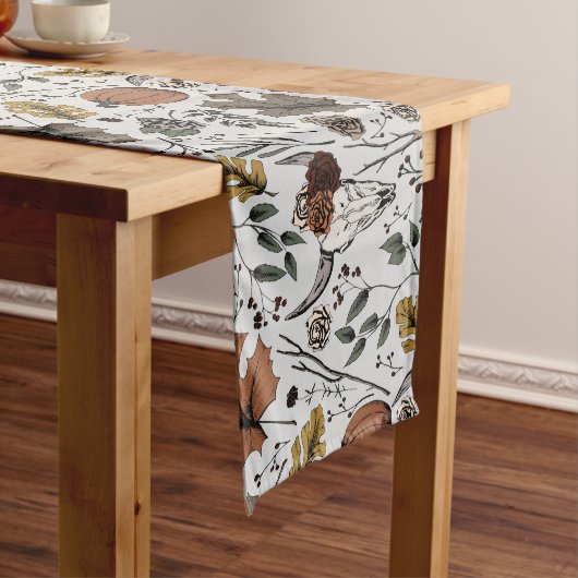 ライトグレー感謝牛スカル秋収穫 ロングテーブルランナー (インサイチュ)