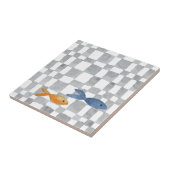 ライトグレー水色チェック魚セラミックタイル タイル (側面)