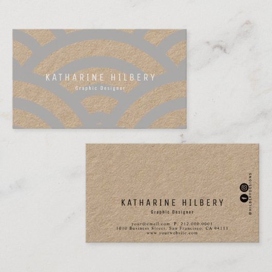 ライトグレー波パターンクラフト紙名刺 名刺 (正面/裏面)