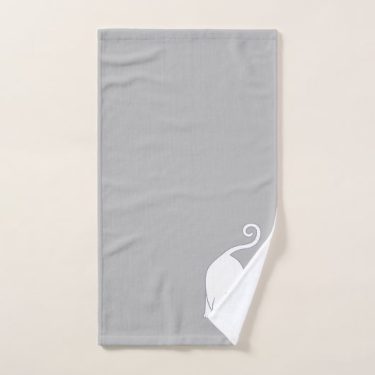 ライトグレー浴用タオルセットの下向きネコ バスタオルセット (ハンドタオル)