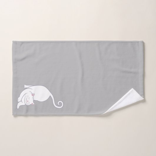 ライトグレー浴用タオルセットの下向きネコ バスタオルセット (ハンドタオル)