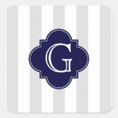 ライトグレー白ストライプ色、ネイビーブルーラベルモノグラム スクエアシール (正面)