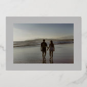 ライトグレー白ストライプ金ゴールド写真の保存日付 箔招待状 (裏面)