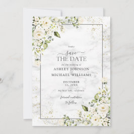 ライトグレー白フローラ金ゴールド写真の保存日付 セーブザデート