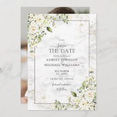 ライトグレー白フローラ金ゴールド写真の保存日付 セーブザデート (正面/裏面)