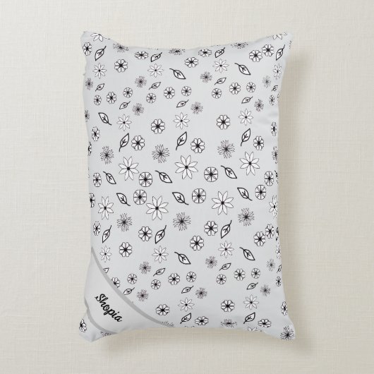 ライトグレー花柄ピロー アクセントクッション (正面(垂直))