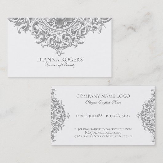 ライトグレー華美ヴィンテージマンダラ渦巻き 名刺 (正面/裏面)