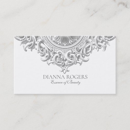 ライトグレー華美ヴィンテージマンダラ渦巻き 名刺 (正面)