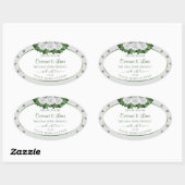 ライトグレー製品ラベルグリーンホワイトローズジュエリー 楕円形シール (シート)